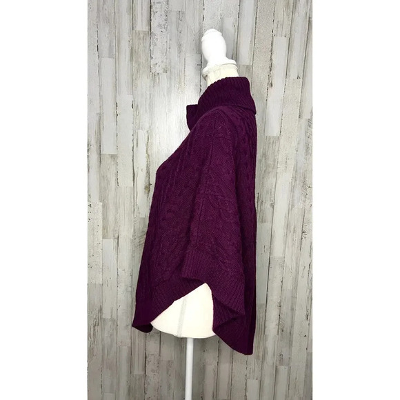 Talbots Women's Size XS Cable Knit Cowl Neck Cape Poncho Purple‎ - Picture 4 of 5